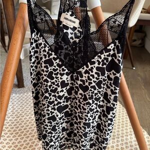 Zadig & Voltaire Black and White Heart Print Top size small